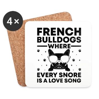 Bouledogues Français Où Chaque Ronflement Est Une Chanson D’amour F - Dessous de verre (lot de 4) - blanc - Devant
