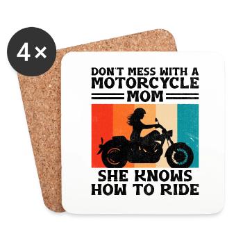 Don't Mess With A Motorcycle Mom She Knows How To - Coasters (set of 4) - white - Front
