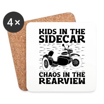 Enfants dans le side-car Chaos dans le rétroviseur Motorcyc - Dessous de verre (lot de 4) - blanc - Devant