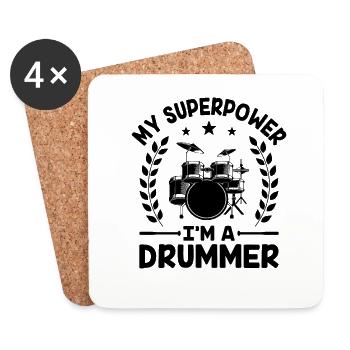 My Superpower I'm A Drummer Drum Drumming Drummers - Coasters (set of 4) - white - Front