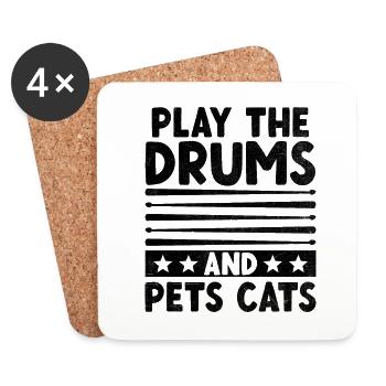 Jouer Les Tambours Et Les Animaux De Compagnie Chats Tambour Tambour Tambour - Dessous de verre (lot de 4) - blanc - Devant