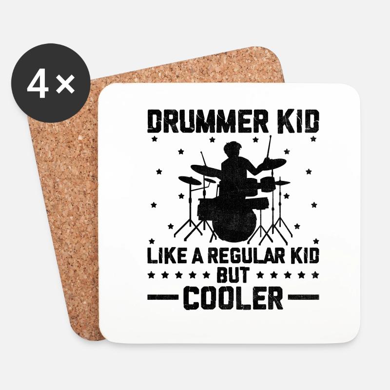 Drummer Kid Wie Ein Normales Kind, aber Cooler Drum Dru - Untersetzer (4er-Set) - Weiß