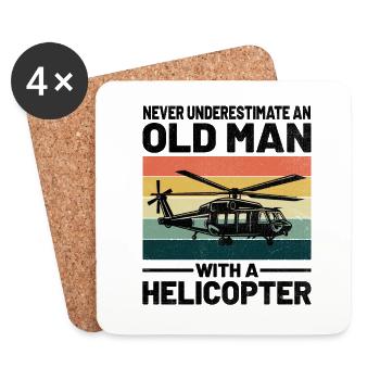 Never Underestimate An Old Man With A Helicopter P - Coasters (set of 4) - white - Front
