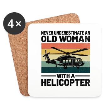 Never Underestimate An Old Woman With A Helicopter - Coasters (set of 4) - white - Front