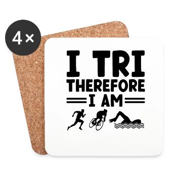 Je tri donc je suis nageur, vélo, course, triathlète - Dessous de verre (lot de 4) - blanc - Devant