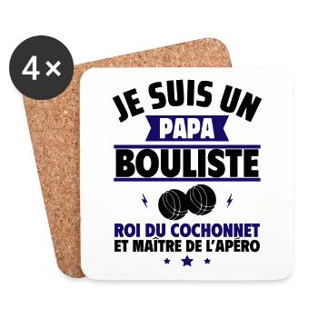Papa bouliste,cadeau fête des pères,pétanque - Dessous de verre (lot de 4) - blanc - Devant