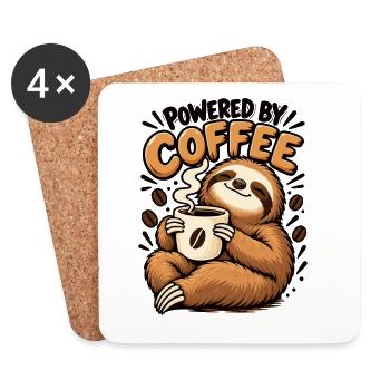 Powered by Coffee Faultier – Lustiges Kaffee Desig - Untersetzer (4er-Set) - Weiß - Vorne