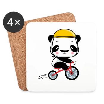 Panda Bär mit Fahrrad - Untersetzer (4er-Set) - Weiß - Vorne