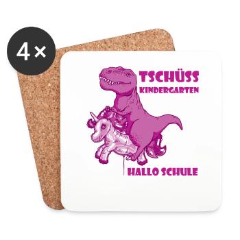 Dino T-Rex Schule Dinosaurier Schulkind Einhorn - Untersetzer (4er-Set) - Weiß - Vorne