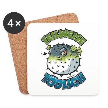 Puffer Fish Partly Deadly Cartoon Comic - Coasters (set of 4) - white - Front