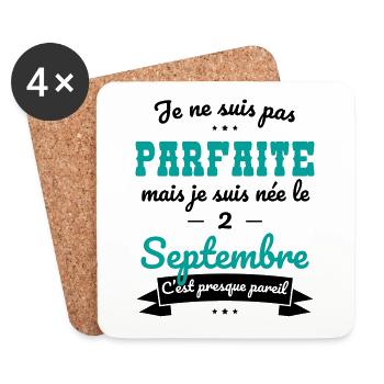 Anniversaire - Pas parfaite mais née 2 Septembre - Dessous de verre (lot de 4) - blanc - Devant