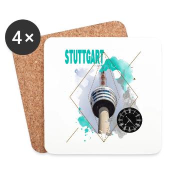 Stuttgart Deutschland Stadt Skyline Vintage Retro - Untersetzer (4er-Set) - Weiß - Vorne