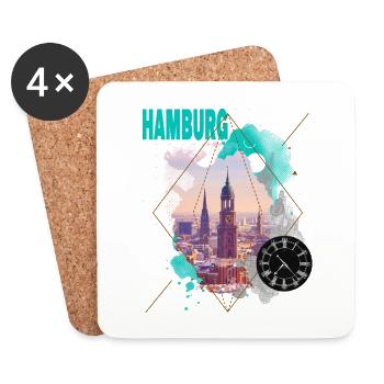 Hambourg Allemagne City Skyline Vintage Rétro - Dessous de verre (lot de 4) - blanc - Devant