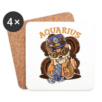 Zodiac sign Aquarius Astrology Cat - Coasters (set of 4) - white - Front