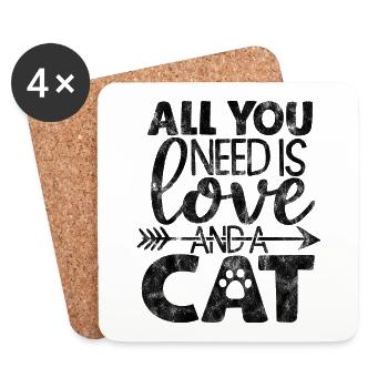 All You Need Is Love And a Cat - Cat Sayings - Coasters (set of 4) - white - Front