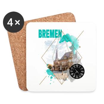 Brême Allemagne City Skyline Vintage Retro - Dessous de verre (lot de 4) - blanc - Devant
