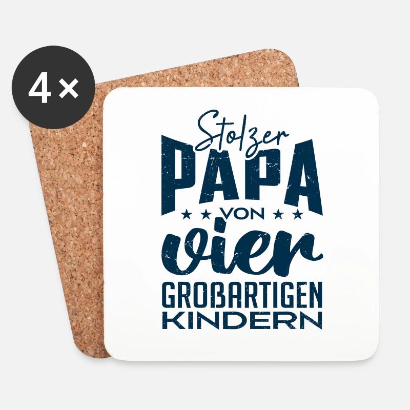 Stolzer Papa von vier Kindern - Untersetzer (4er-Set) - Weiß