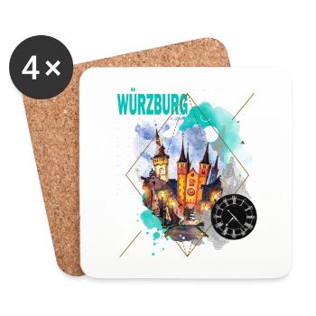 Würzburg Allemagne City Skyline Vintage Retro - Dessous de verre (lot de 4) - blanc - Devant