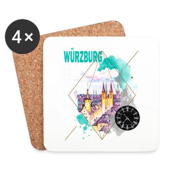 Würzburg Allemagne City Skyline Vintage Retro - Dessous de verre (lot de 4) - blanc - Devant