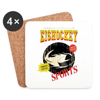 Eishockey Puck Eishockeypuck Vintage Retro - Untersetzer (4er-Set) - Weiß - Vorne