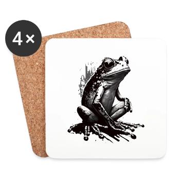 Frog Stencil Design Art - Coasters (set of 4) - white - Front