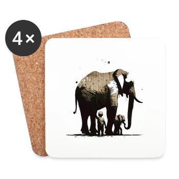 Famille d’éléphants - Dessous de verre (lot de 4) - blanc - Devant
