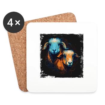 Portrait de mouton - Dessous de verre (lot de 4) - blanc - Devant
