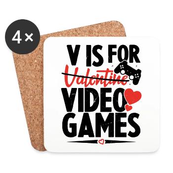 V Is For Video Games Funny Valentines Day - Coasters (set of 4) - white - Front