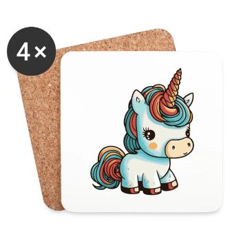 Licorne colorée douce mignonne bande dessinée bande dessinée - Dessous de verre (lot de 4) - blanc - Devant