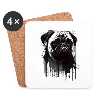 Mops Schablonen Design Weiß Und Schwarz - Untersetzer (4er-Set) - Weiß - Vorne