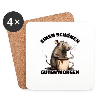 Gute Laune Ratte Kaffee - Deutscher Spruch - Untersetzer (4er-Set) - Weiß - Vorne