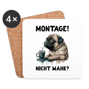 Montage! Nicht Wahr? Mops Hund - Untersetzer (4er-Set) - Weiß - Vorne