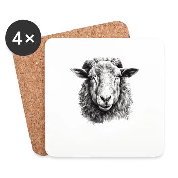 Portrait de mouton - Dessous de verre (lot de 4) - blanc - Devant