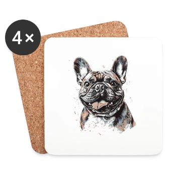 Portrait de bouledogue français - Dessous de verre (lot de 4) - blanc - Devant