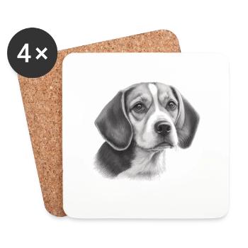 Bleistift Beagle Bild Porträt - Untersetzer (4er-Set) - Weiß - Vorne