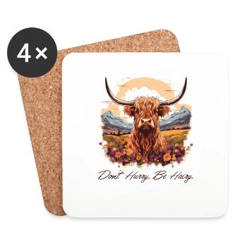 Ne vous dépêchez pas d’être poilu Vache des Highlands - Dessous de verre (lot de 4) - blanc - Devant