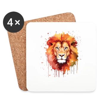 Aquarelle Lion - Living Wildlife Art Design - Dessous de verre (lot de 4) - blanc - Devant