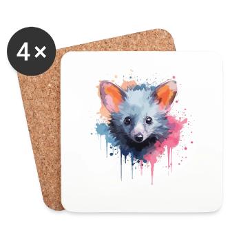 Lémurien aquarelle – Faune fascinante - Dessous de verre (lot de 4) - blanc - Devant