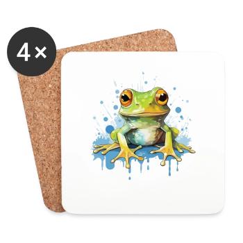Bunte Kunst - Niedliches &; Wildes Froschdesign - Untersetzer (4er-Set) - Weiß - Vorne