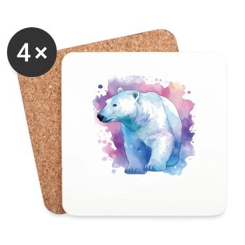Ours polaire coloré - sensibilisation au changement climatique - Dessous de verre (lot de 4) - blanc - Devant
