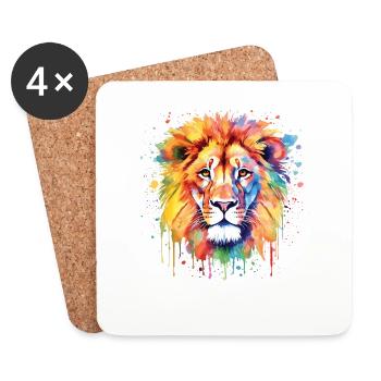 Art de l’aquarelle de lion mignon - Dessous de verre (lot de 4) - blanc - Devant
