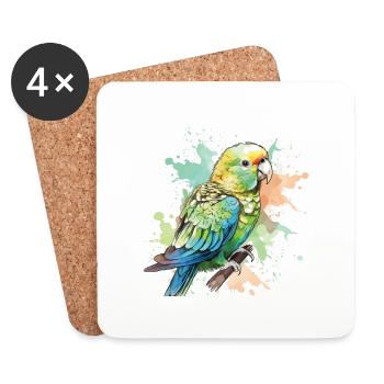Art de l’aquarelle mignonne perruche - Dessous de verre (lot de 4) - blanc - Devant
