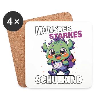 Einschulung Schule Monster starkes Schulkind - Untersetzer (4er-Set) - Weiß - Vorne