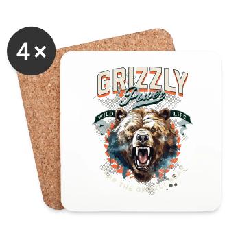 Bear Grizzly Roars Bear’s Head Nature Wilderness Forest - Dessous de verre (lot de 4) - blanc - Devant