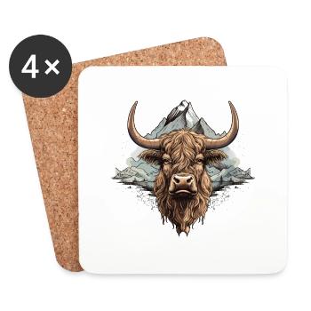 Rustic Scottish Highland cow landscape and - Coasters (set of 4) - white - Front