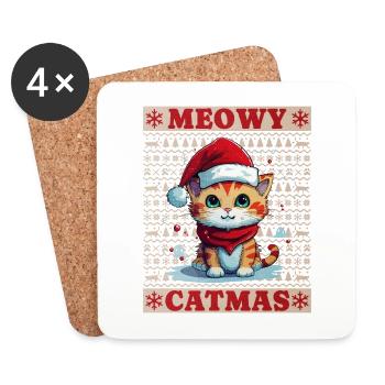 Cat Christmas Merry Meowy Catmas Ugly Cute - Coasters (set of 4) - white - Front