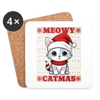 Cat Christmas Merry Meowy Catmas Ugly Cute - Coasters (set of 4) - white - Front