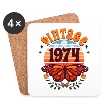 Papillon Année 1974 Femme 50 Ans Anniversaire - Dessous de verre (lot de 4) - blanc - Devant