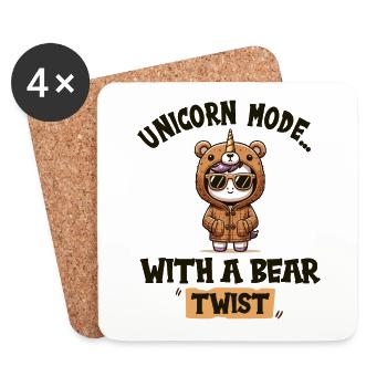 With Bear Touch Unicorn Humor - Coasters (set of 4) - white - Front