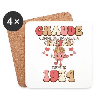 Baraque À Frites 1974 Femme Anniversaire 50 Ans - Dessous de verre (lot de 4) - blanc - Devant